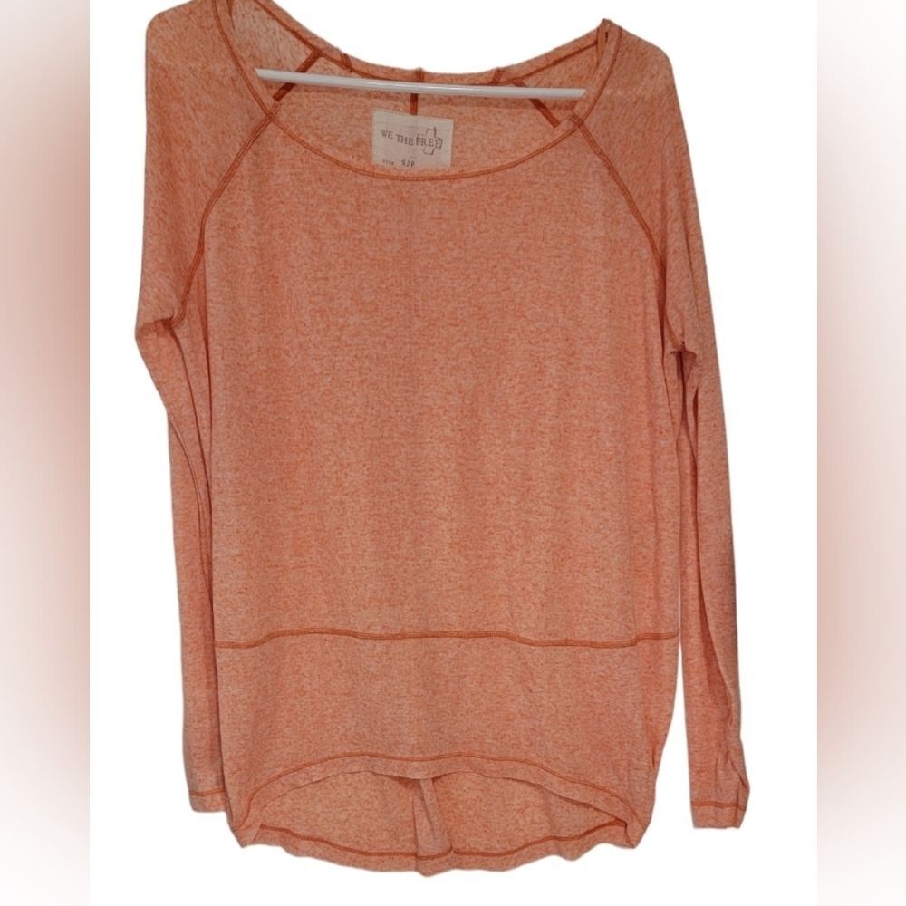 We the Free orange long sleeves top blouse size S boat neck light raw hem * - Picture 3 of 7